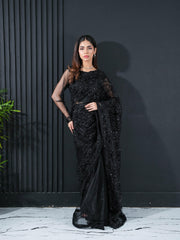 Black Net Saree