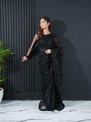 Black Net Saree