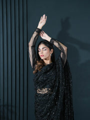 Black Net Saree