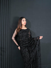 Black Net Saree