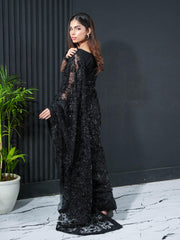 Black Net Saree