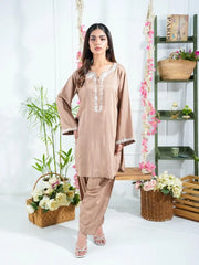 Beige Embroidered Coord Set