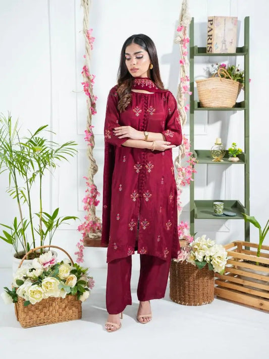 Maroon embroidered suit