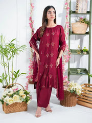 Maroon embroidered suit