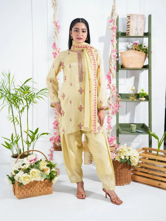 Fawn embroidered suit