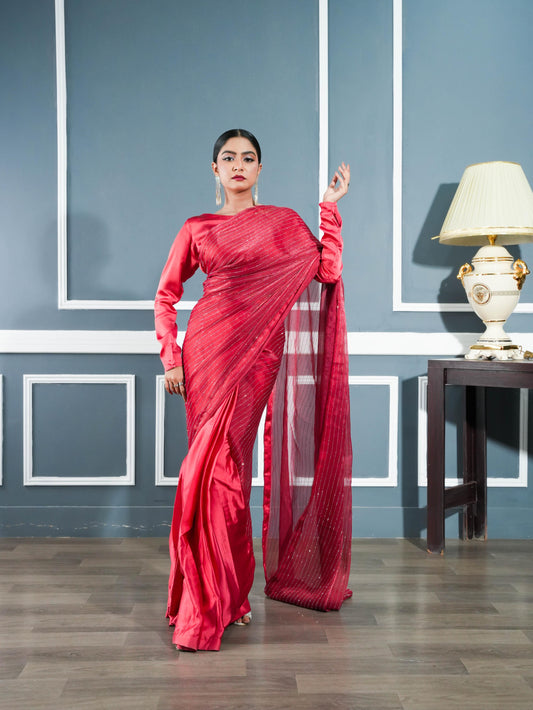 Red Stone Saree