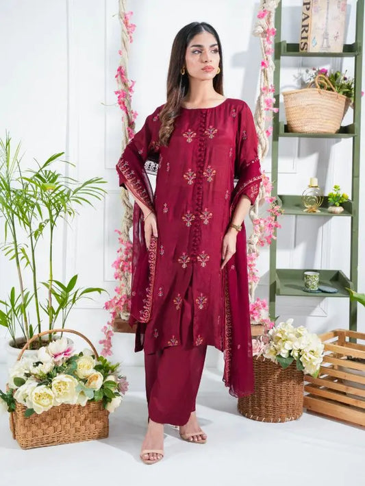 Maroon embroidered suit